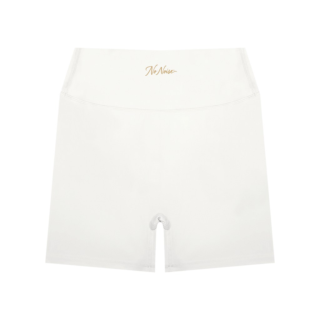 NO NOISE™ White high-waist biker shorts, front