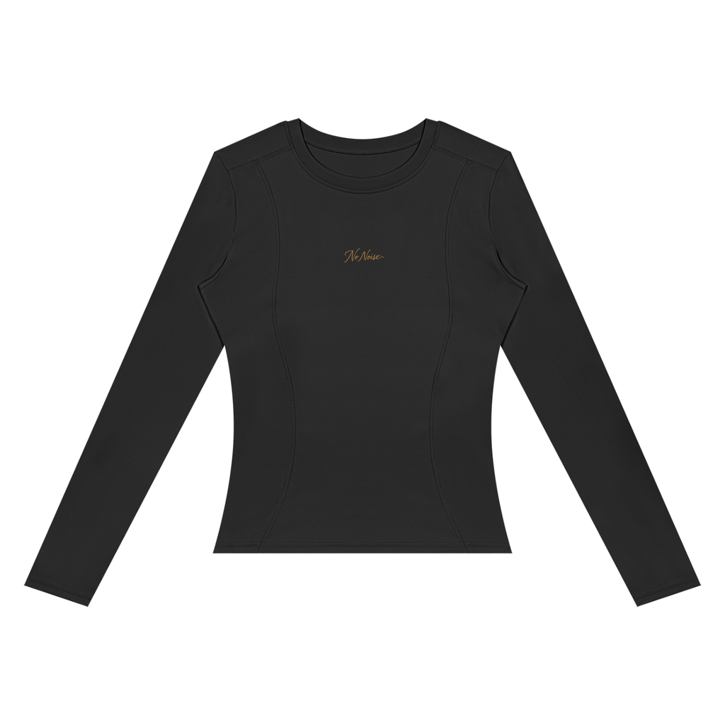 NO NOISE™ Black long-sleeve training top, front