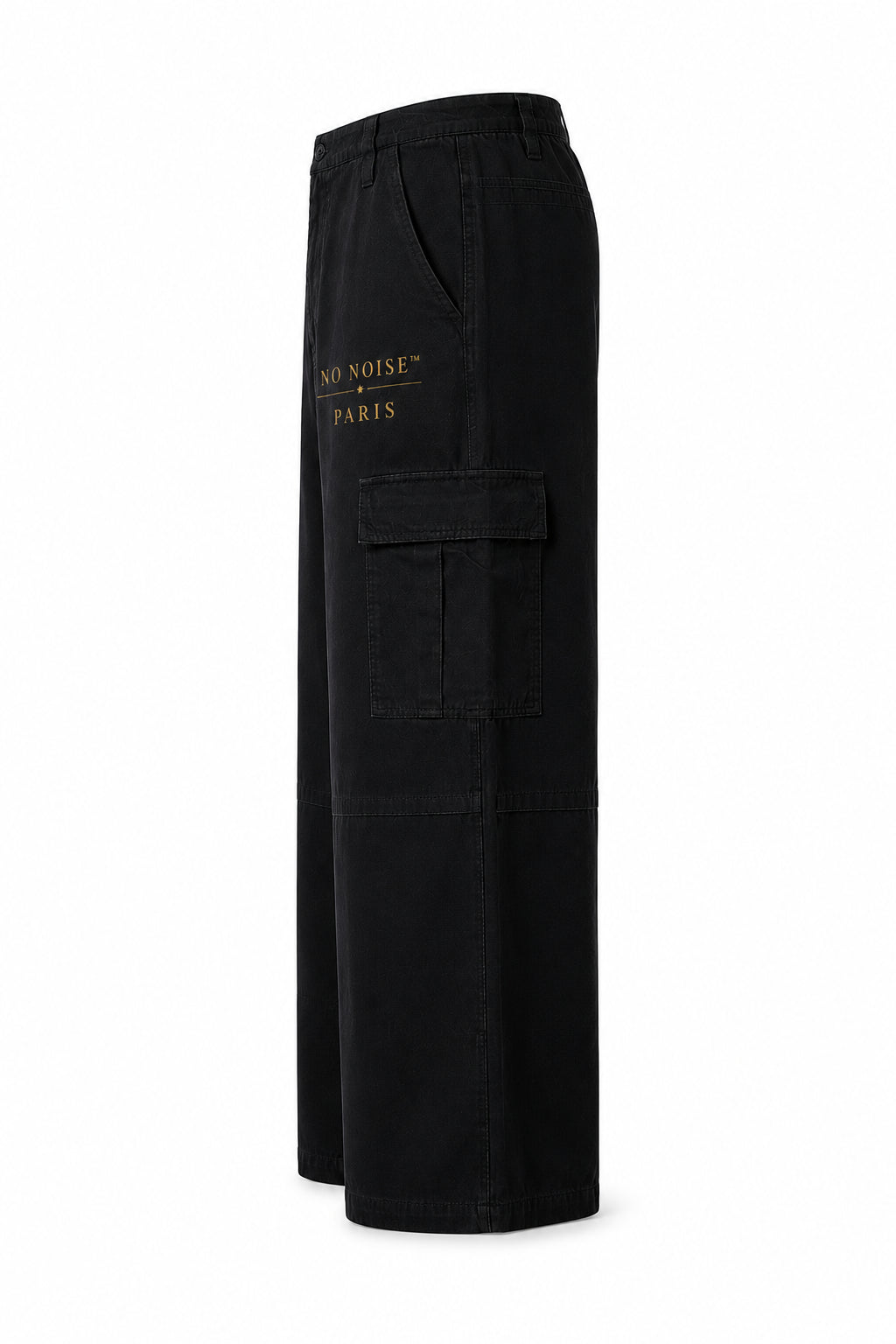NO NOISE™ 001 Wide Leg Cargo Pant — Black, detail view, utility pocket