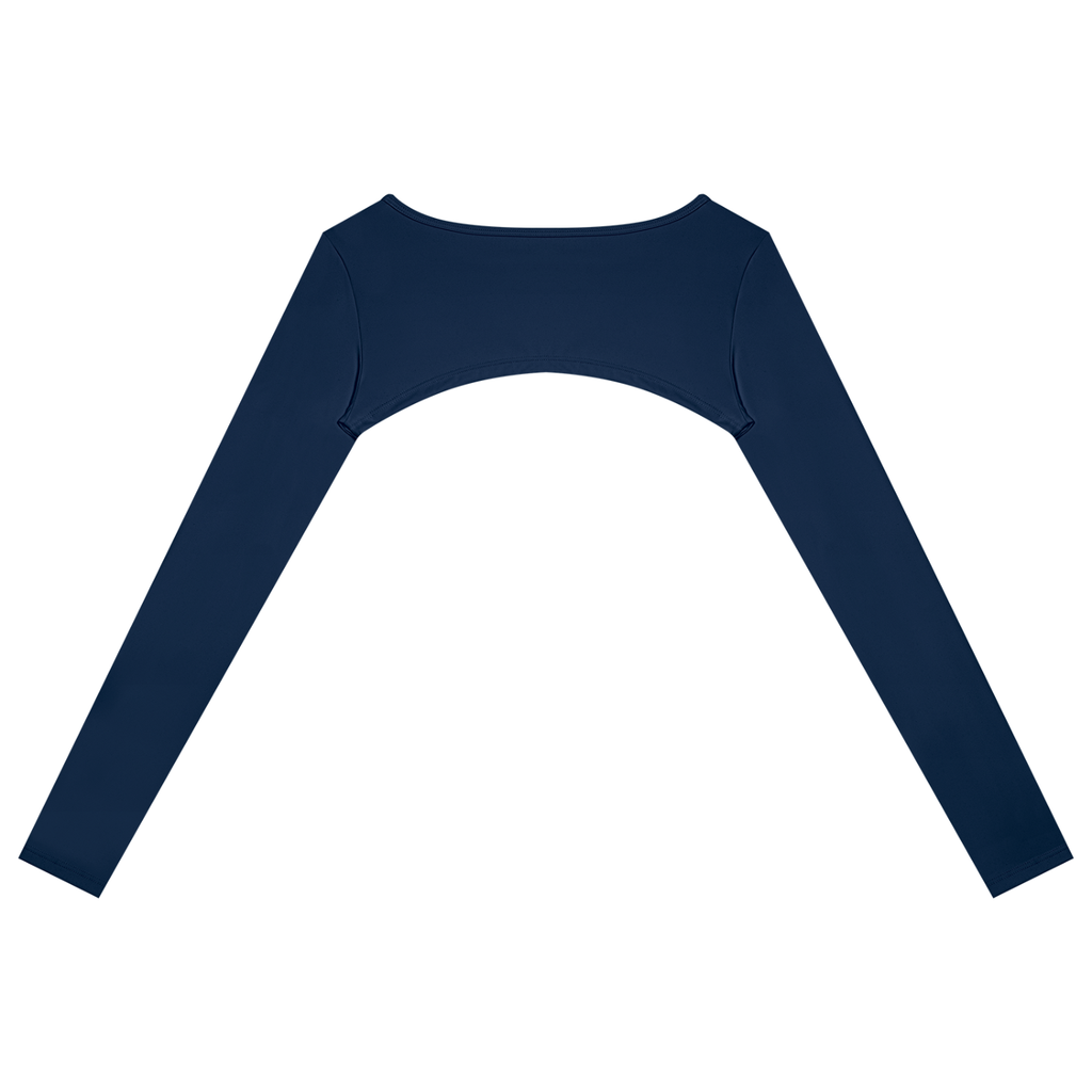 NO NOISE™ Navy blue cutout long-sleeve shrug, back