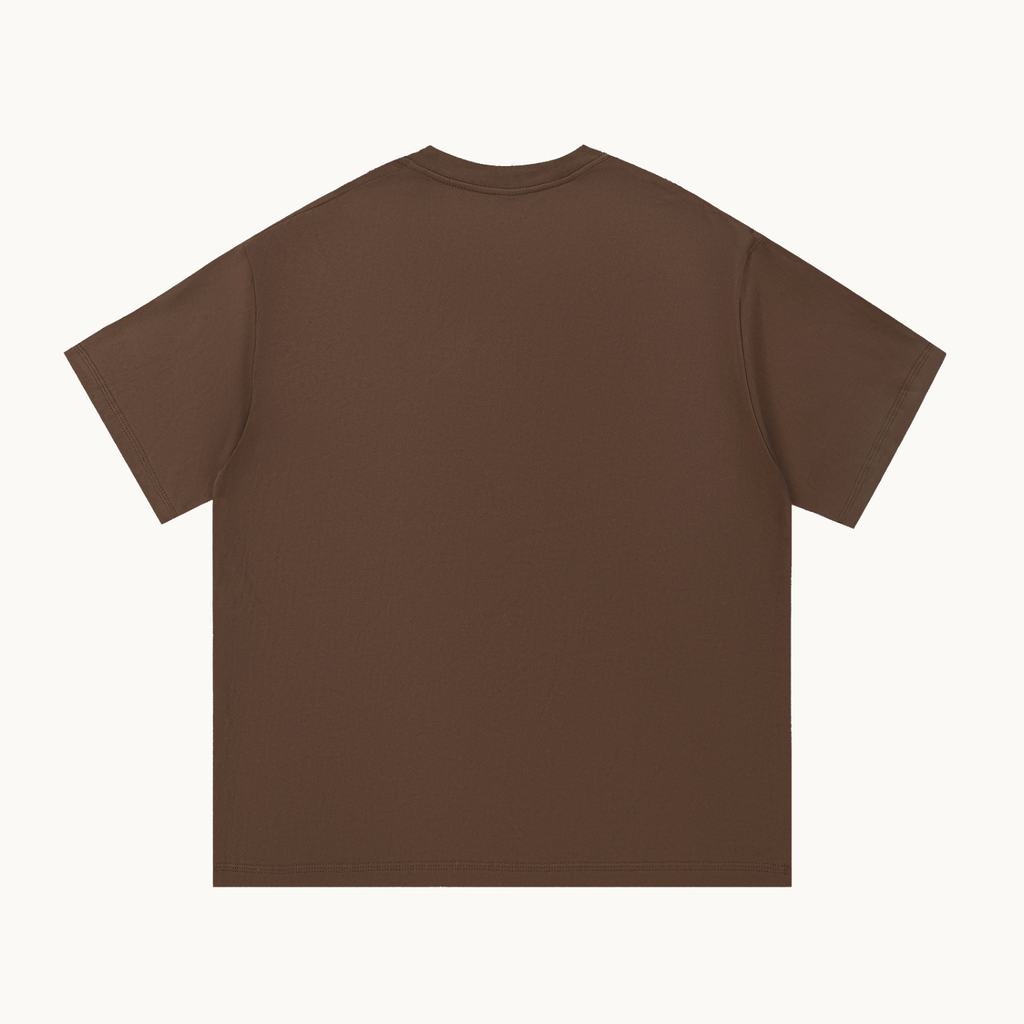 Essential Signature Tee in coffee brown, plain back view