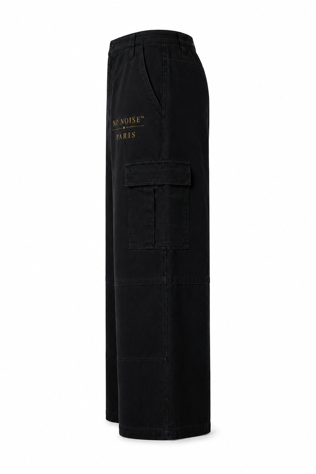 NO NOISE™ 001 Wide Leg Cargo Pant — Black, flat lay