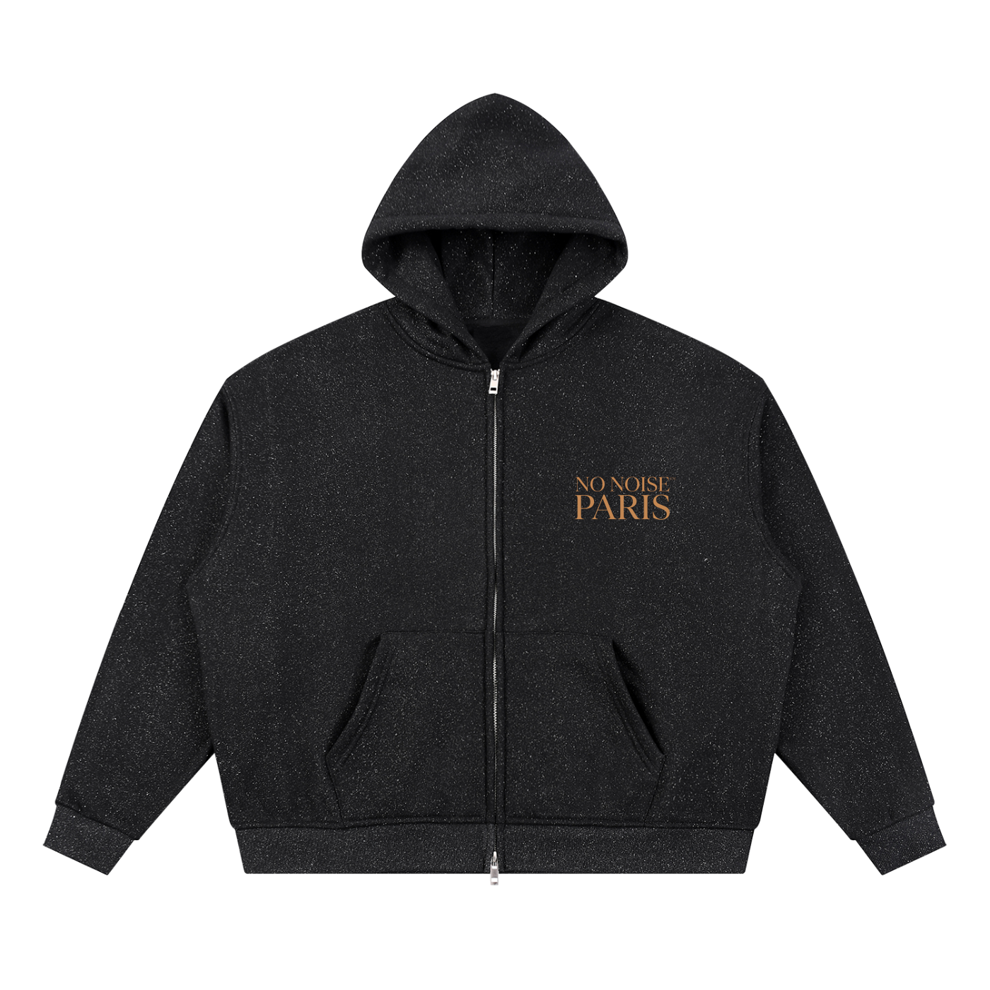 NO NOISE™ Midnight In Paris Zip Hoodie in Black featuring relaxed fit through the body, back view.