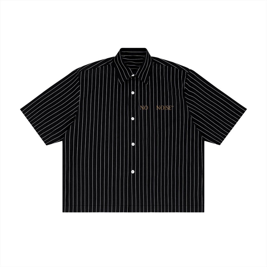 NO NOISE™ CHAPTER 001 PARIS STRIPE CODE BOXY SHIRT — BLACK