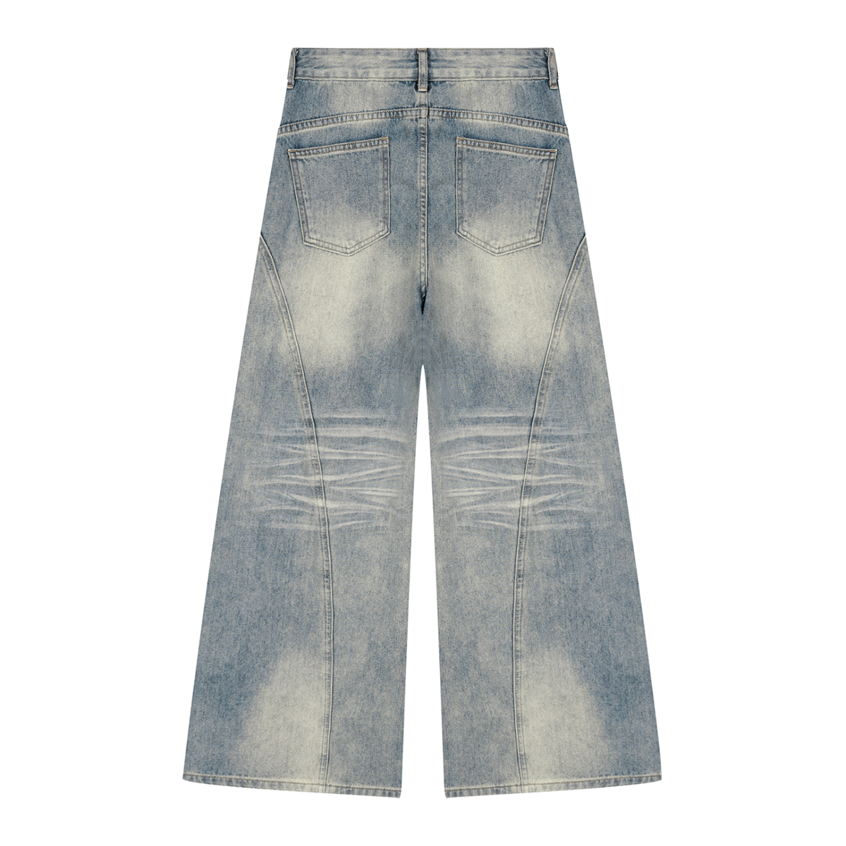 NO NOISE Women's Vintage-Wash Wide-Leg Jeans, blue denim, back view showing patch pockets and faded finish.