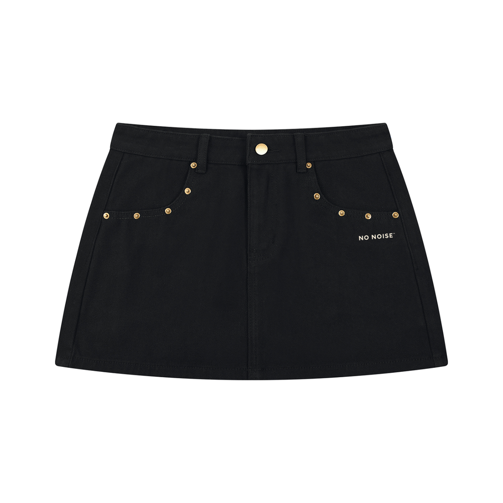 NO NOISE™ HER — Rivet Denim Mini Skirt — Black
