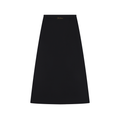 NO NOISE Knit Maxi Skirt — Onyx, black, front flat view showing long flared silhouette and gold waistband script.