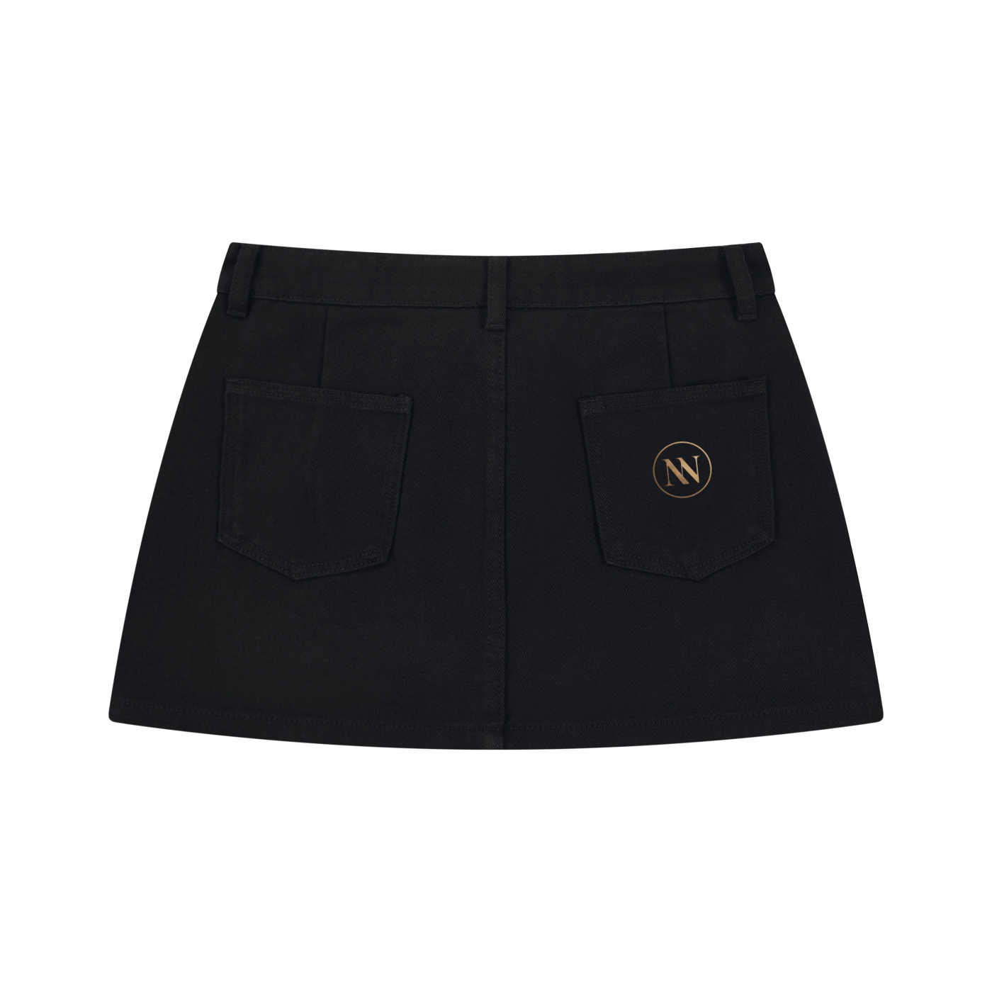 NO NOISE™ HER Rivet Denim Mini Skirt — rigid denim, mini fit — back view