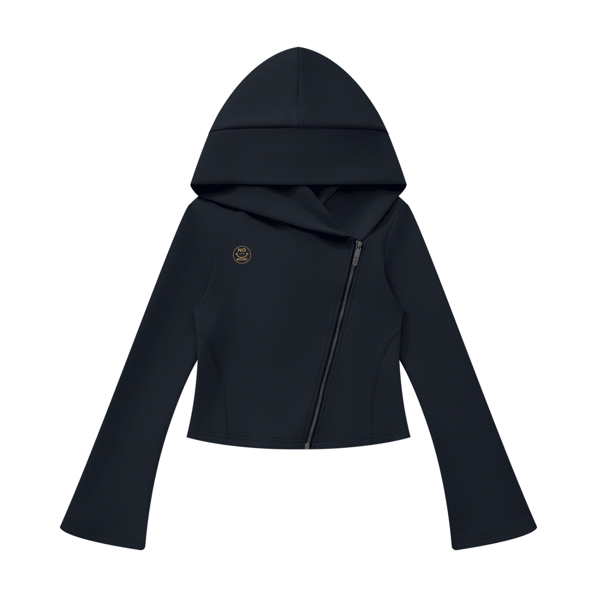 NO NOISE™ Navy blue Original Signal asymmetric zip hoodie, front
