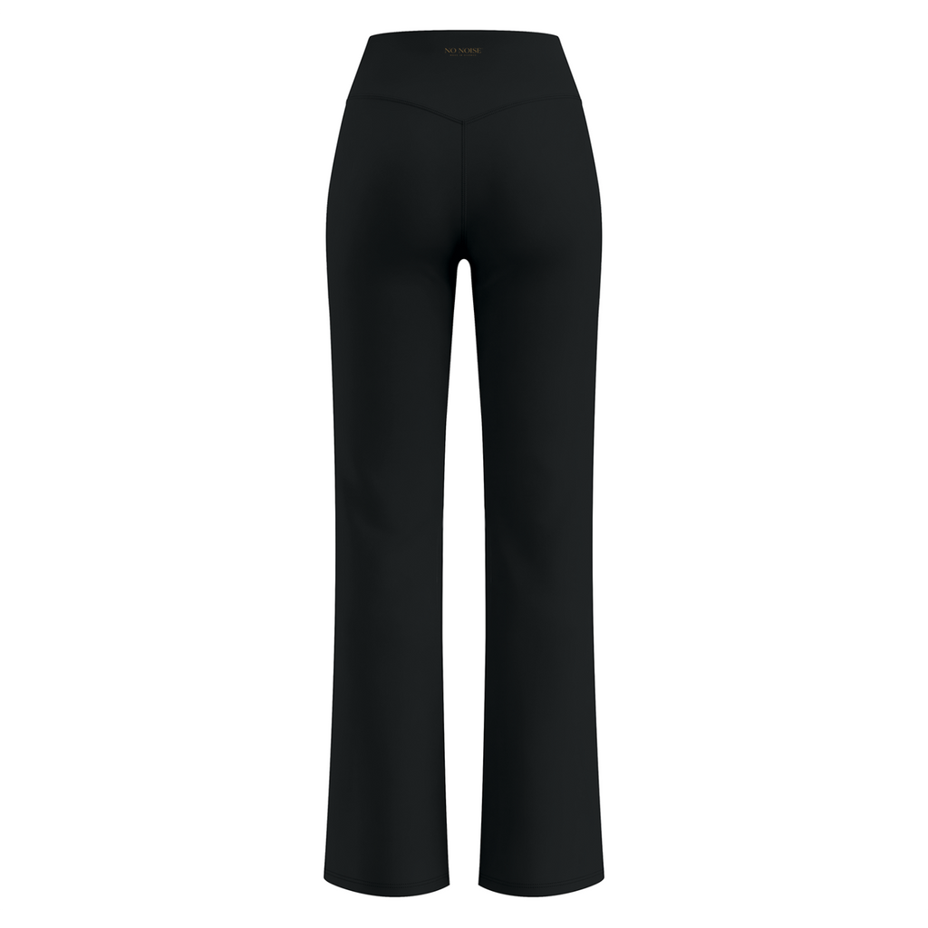 NO NOISE™ Studio High Rise Flare Pant™ in Black — back view, pants