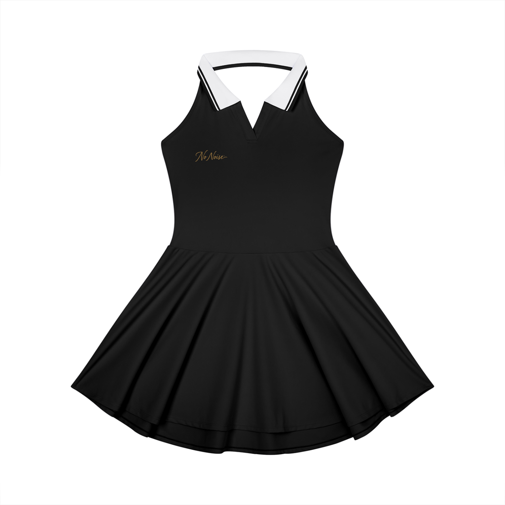 NO NOISE Silent Flow Dress — Black, front flat view.