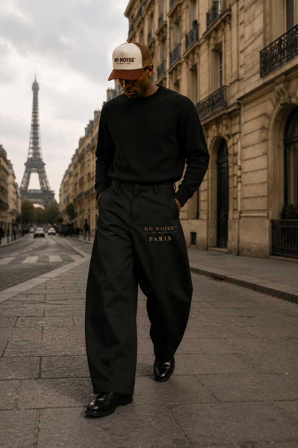 NO NOISE™ 001 Barrel Leg Pant — Black