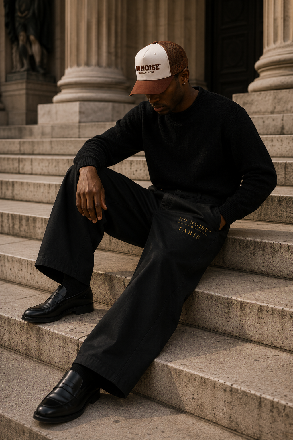 NO NOISE™ 001 Barrel Leg Pant — Black
