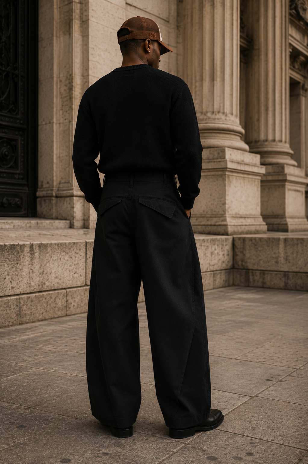 NO NOISE™ 001 Barrel Leg Pant — Black
