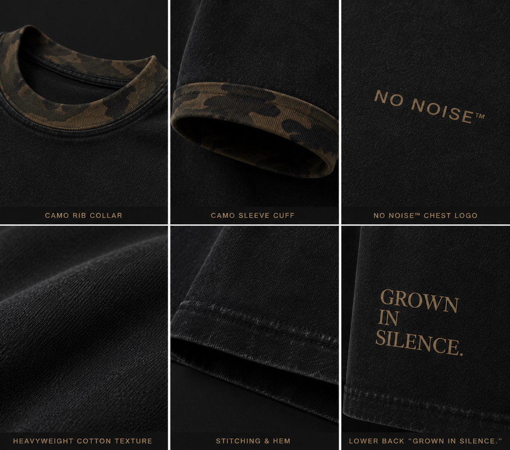 NO NOISE™ Mineral Wash Boxy Panel Tee — Khaki Camo