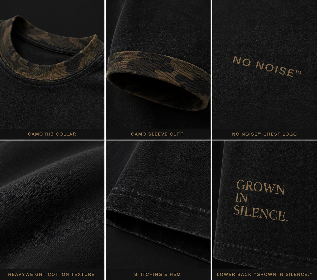 NO NOISE™ Mineral Wash Boxy Panel Tee — Khaki Camo