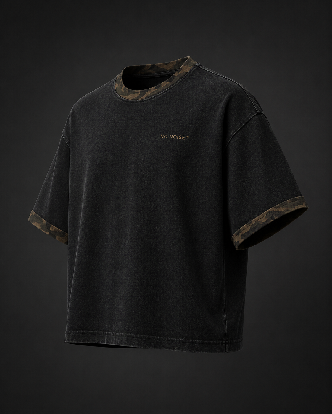 NO NOISE™ Mineral Wash Boxy Panel Tee — Khaki Camo
