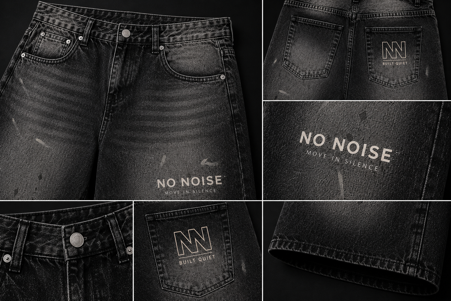 NO NOISE™ Vintage Wash Wide Leg Denim Shorts — Black, studio product shot