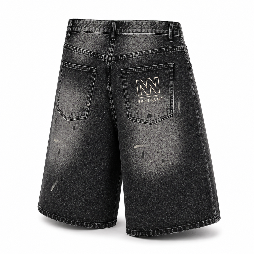NO NOISE™ Vintage Wash Wide Leg Denim Shorts — Black, back view