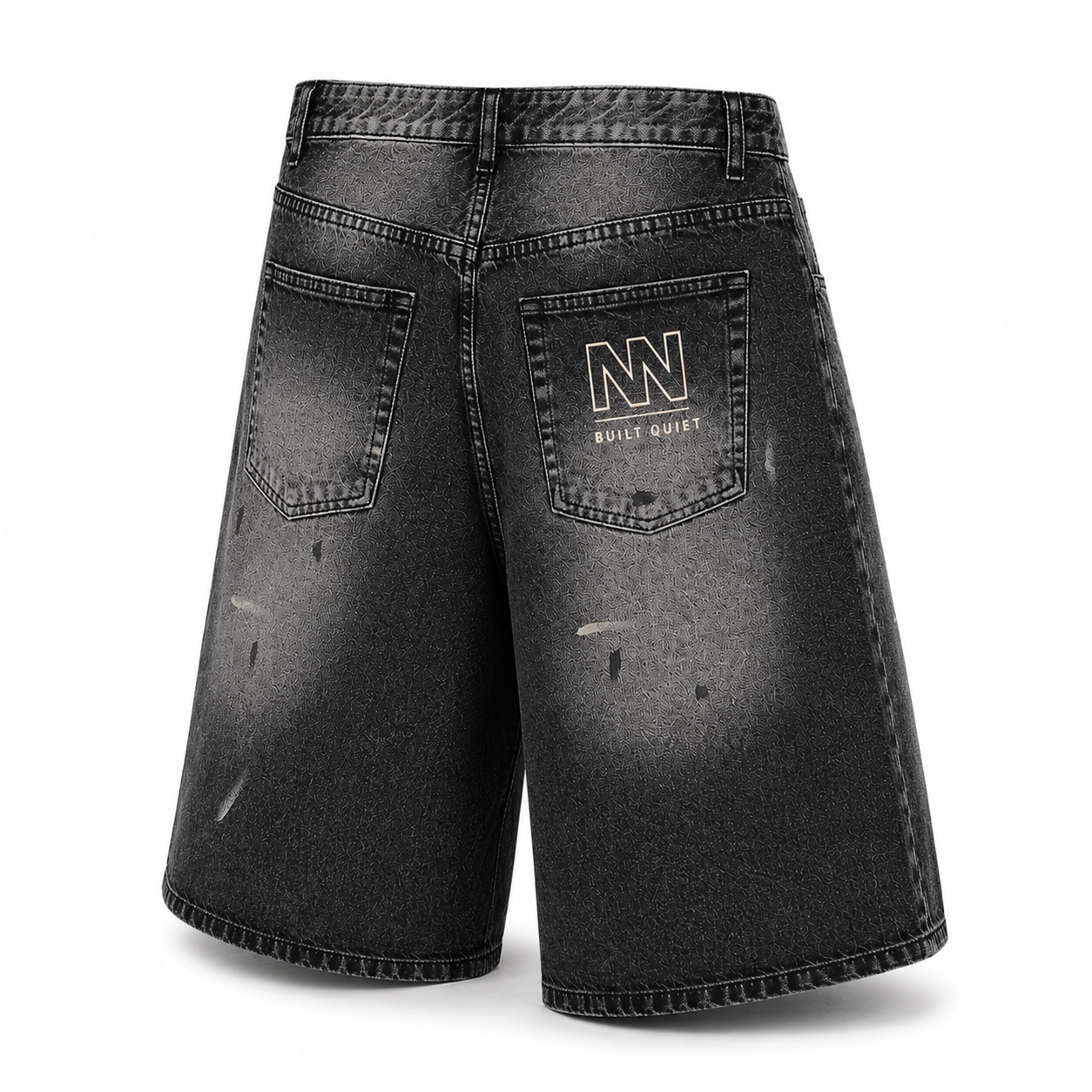 NO NOISE™ Vintage Wash Wide Leg Denim Shorts — Black, back view