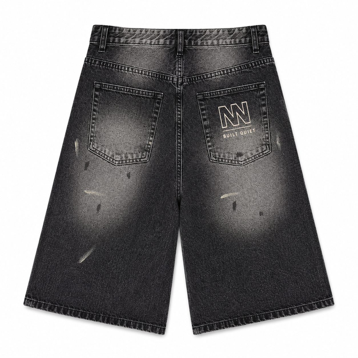 NO NOISE™ Vintage Wash Wide Leg Denim Shorts — Black, detail view