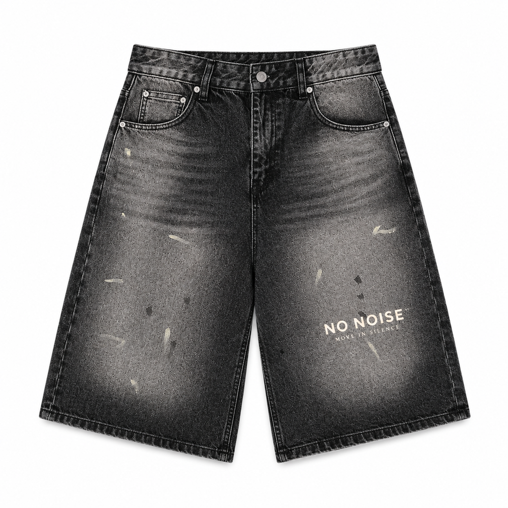 NO NOISE™ Vintage Wash Wide Leg Denim Shorts — Black, side view