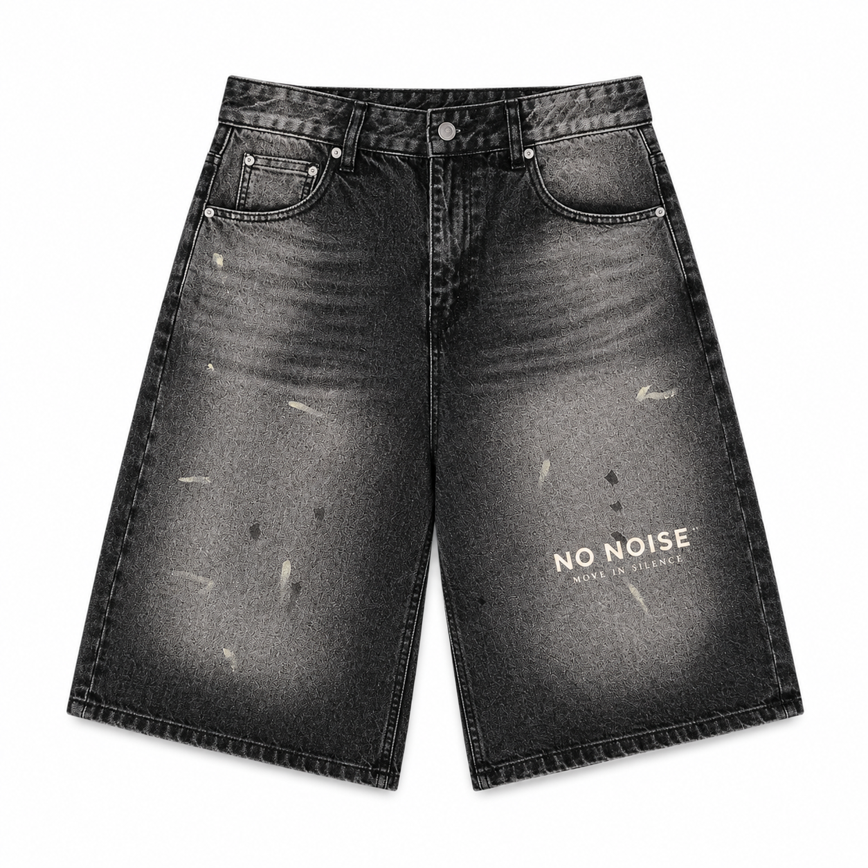 NO NOISE™ Vintage Wash Wide Leg Denim Shorts — Black, side view
