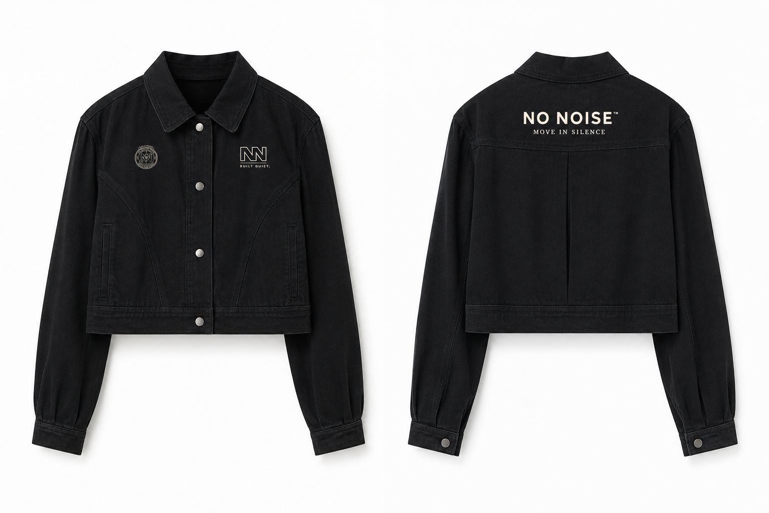 NO NOISE™ Crop Denim Jacket — Black