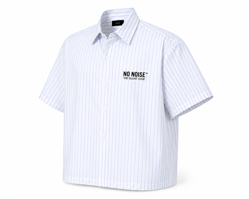 NO NOISE™ The Stripe Code Boxy — White, front view, boxy oversized silhouette