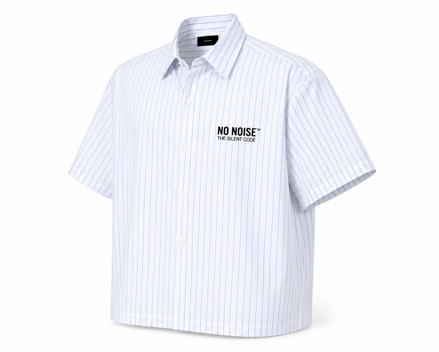 NO NOISE™ The Stripe Code Boxy — White, front view, boxy oversized silhouette