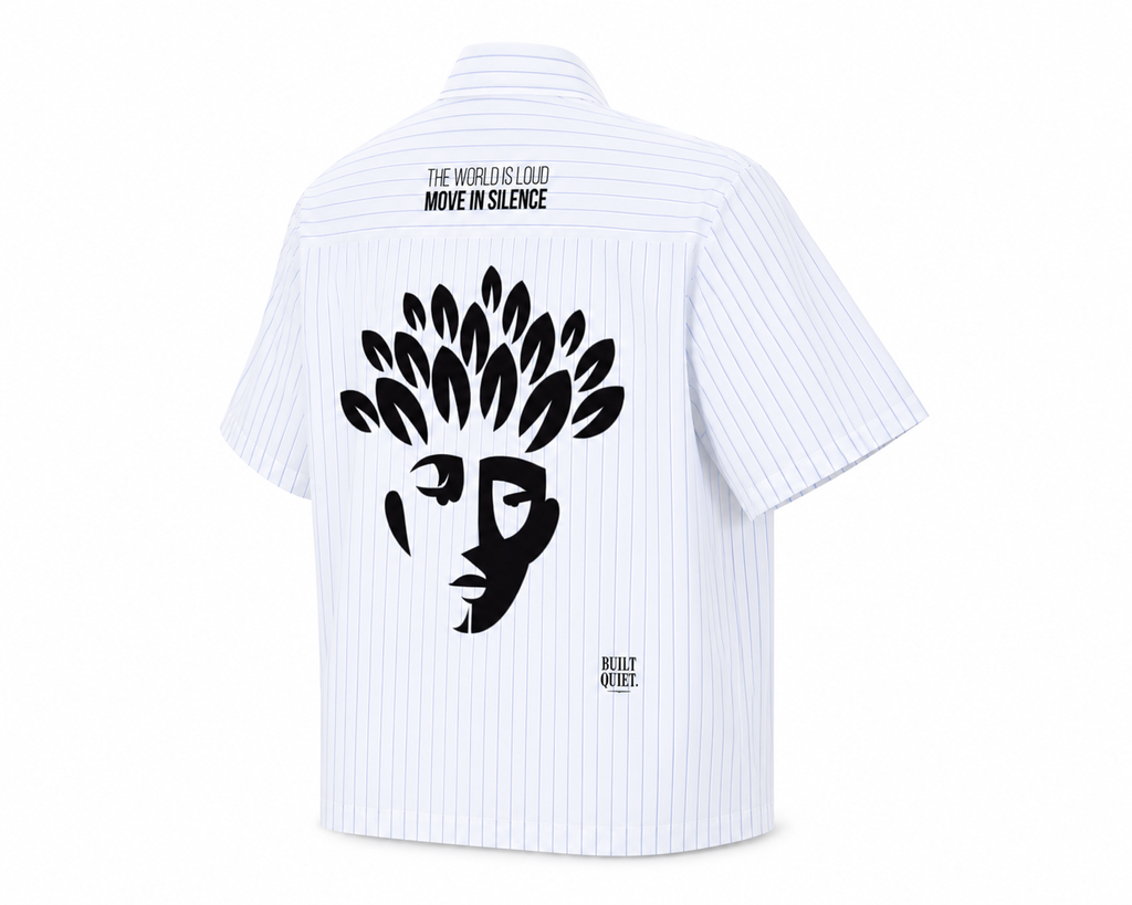 NO NOISE™ The Stripe Code Boxy — White, back view