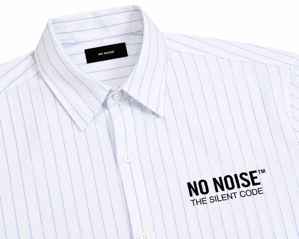 NO NOISE™ The Stripe Code Boxy — White, fabric detail close-up