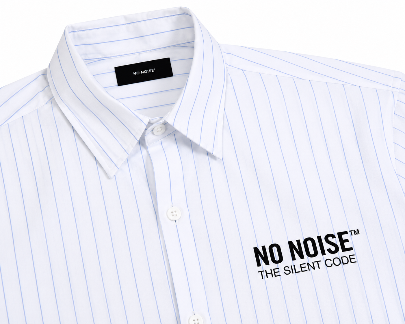 NO NOISE™ The Stripe Code Boxy — White, fabric detail close-up