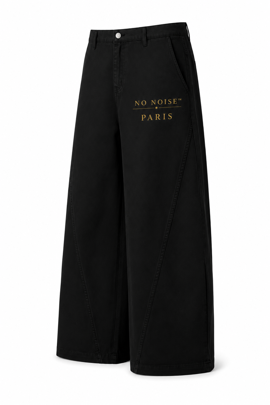 NO NOISE™ 001 Barrel Leg Pant — Black, detail view, button and pocket