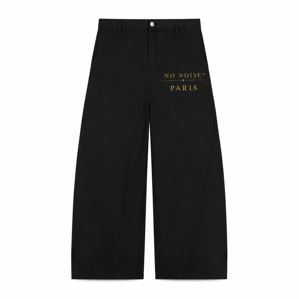 NO NOISE™ 001 Barrel Leg Pant — Black, front view, heavyweight cotton barrel leg