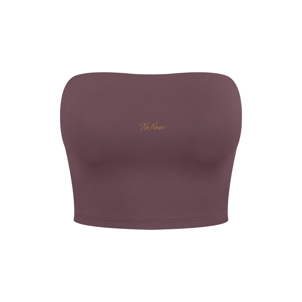 NO NOISE Studio Tube Top™ — Plum, front shaped product view showing strapless neckline and gold script.