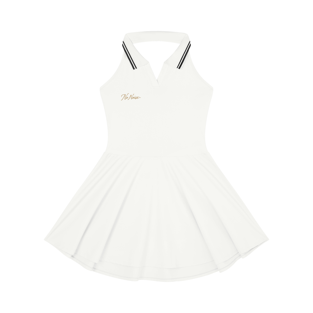 NO NOISE Silent Flow Dress — White, front flat view.