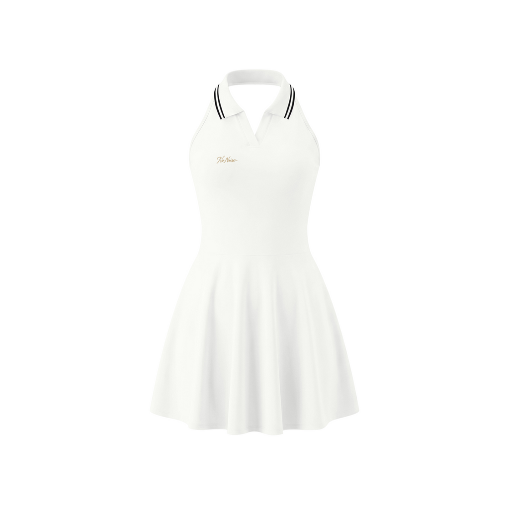 NO NOISE Silent Flow Dress — White, front product view.