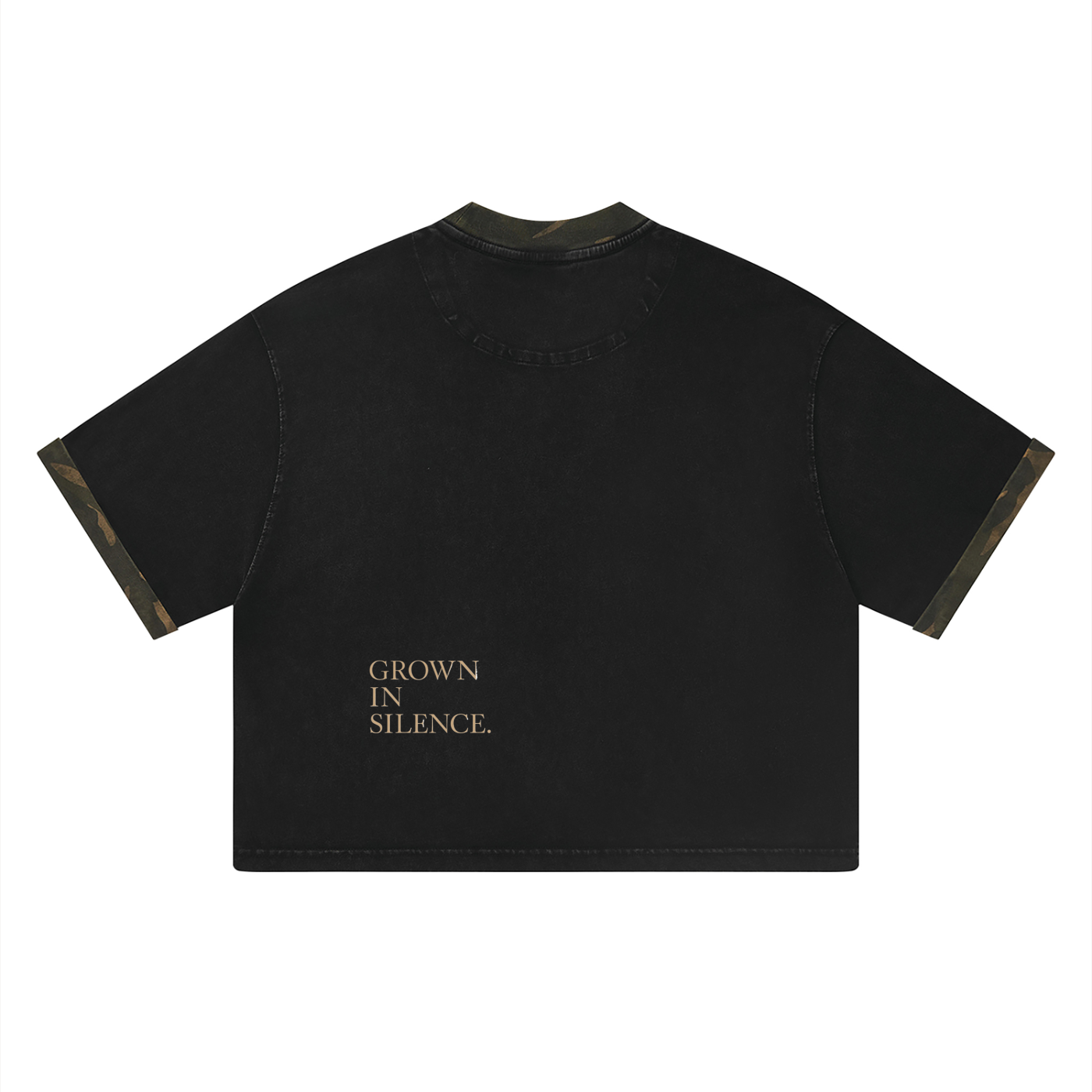 NO NOISE™ Mineral Wash Boxy Panel Tee — Khaki Camo