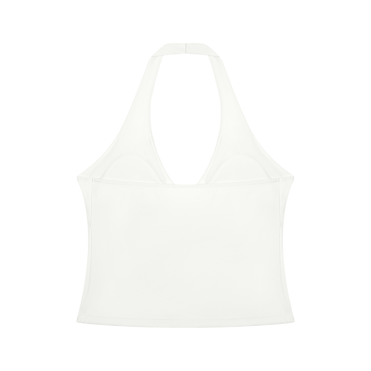 NO NOISE Muse Ruched Halter Top — Chalk, white, back view showing halter strap and straight back.