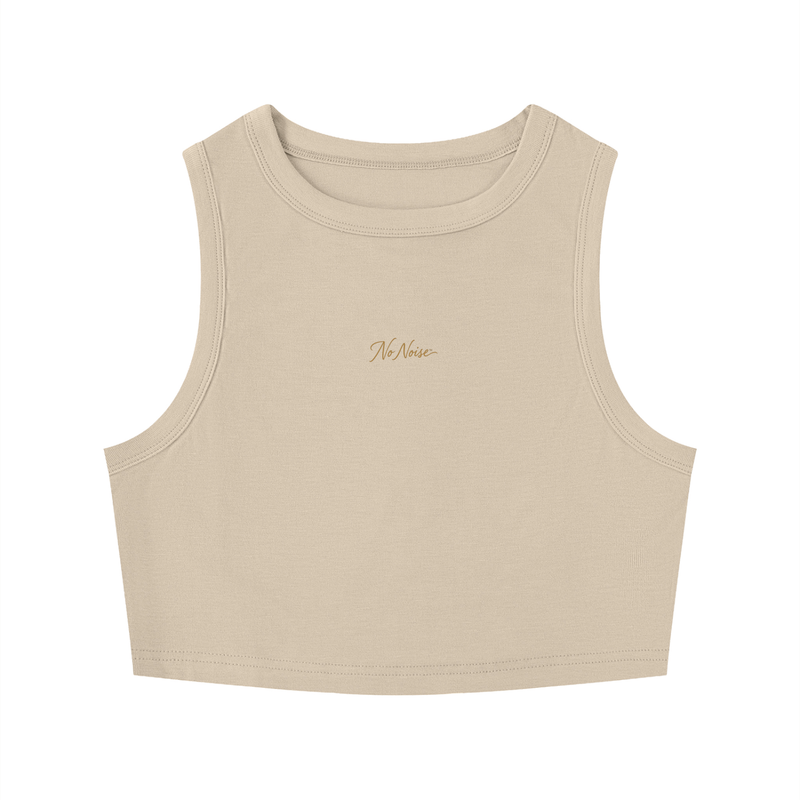 NO NOISE™ HER Crewneck Crop Tank in khaki, front view.
