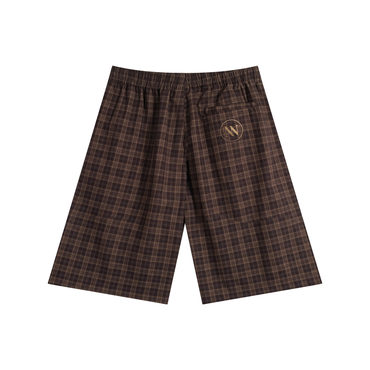 Wide-leg plaid shorts in Red Plaid, back view, showing the elastic waist and straight hems.