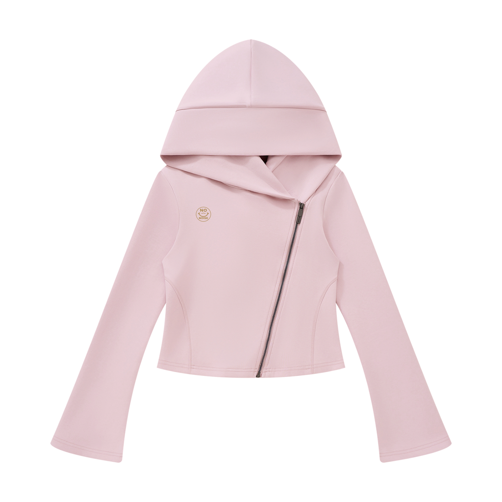 NO NOISE™ Light pink Original Signal asymmetric zip hoodie, front