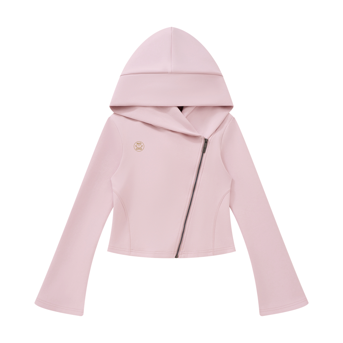 NO NOISE™ Light pink Original Signal asymmetric zip hoodie, front