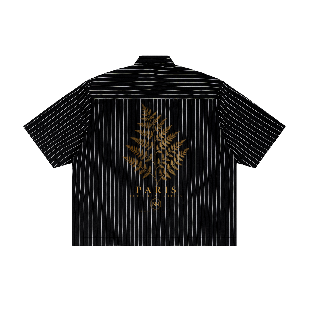 NO NOISE™ CHAPTER 001 PARIS STRIPE CODE BOXY SHIRT — BLACK