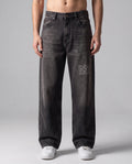 NO NOISE™ Built Quiet Jean — Black Wash, front view, wide relaxed leg