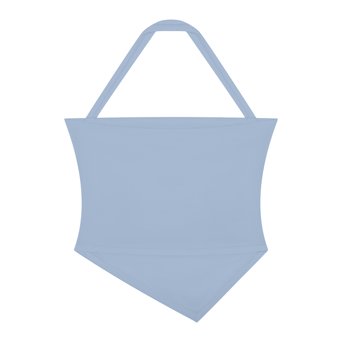 Haze Blue halter tank, back view, showing the halter strap and pointed hem pictured in the gallery.