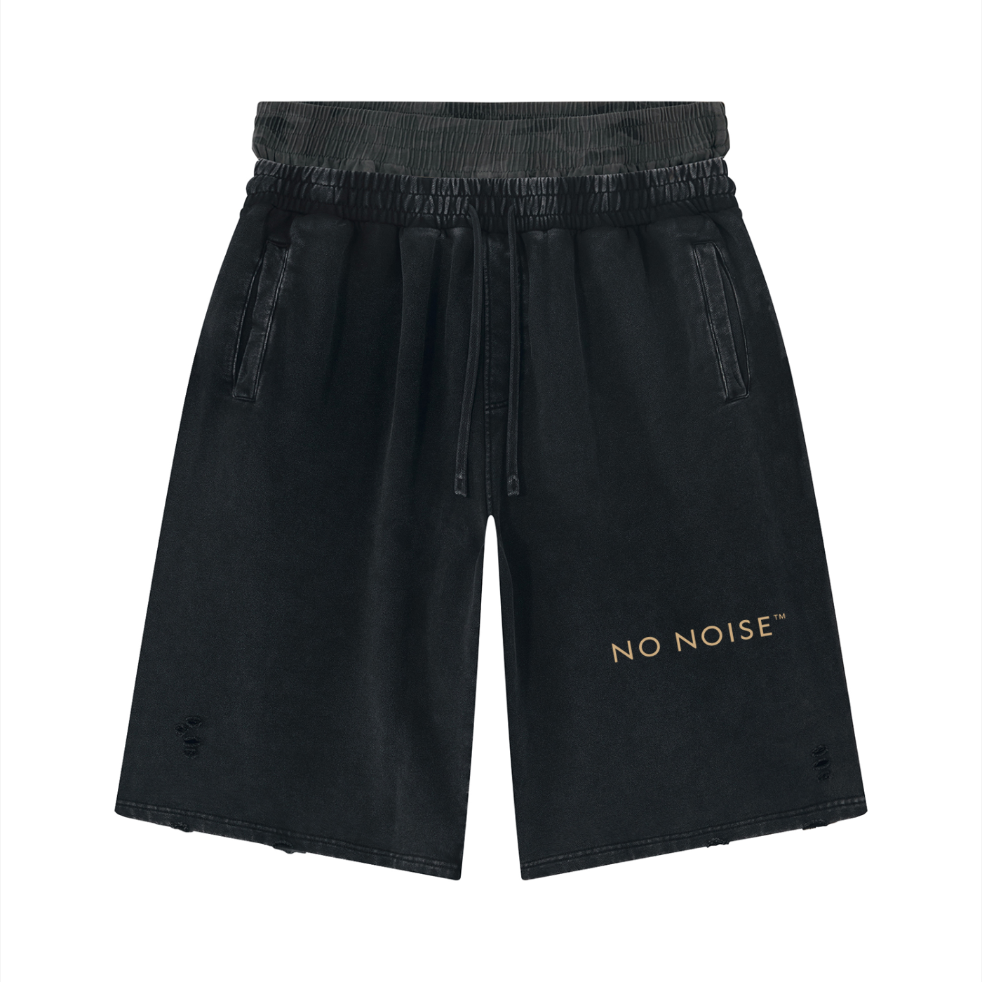 NO NOISE™ Vintage Wash Distressed Wide Leg Shorts — Gray Camo