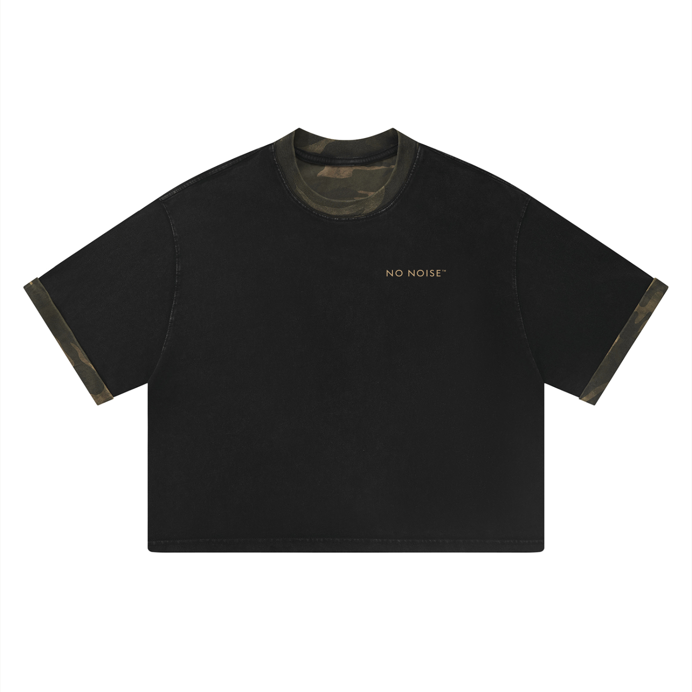 NO NOISE™ Mineral Wash Boxy Panel Tee — Khaki Camo