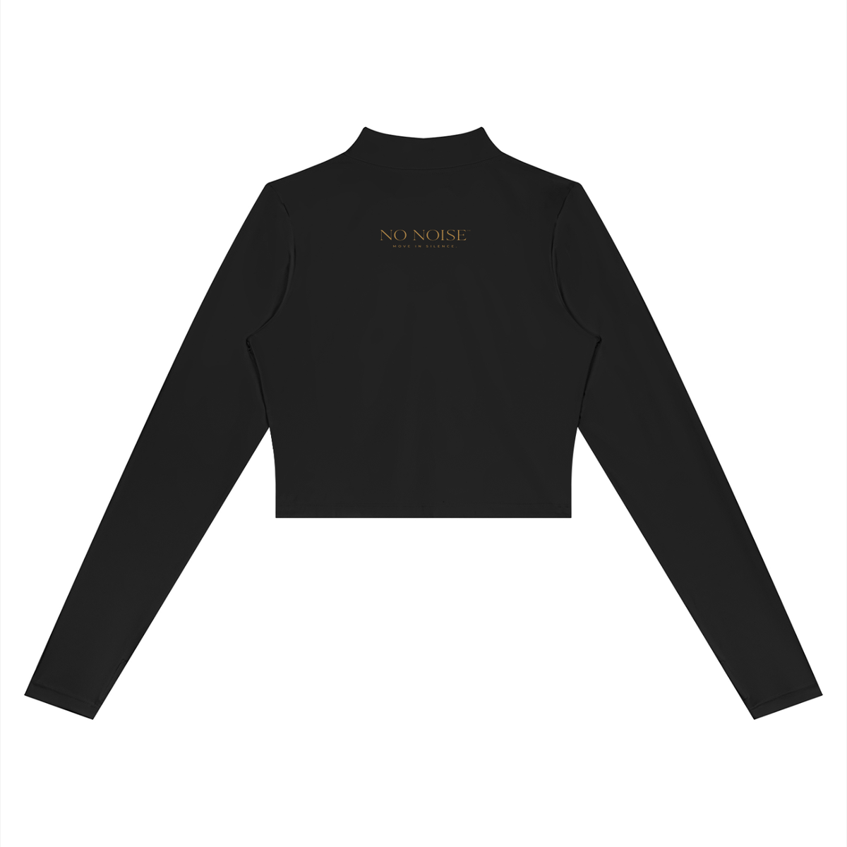 NO NOISE Form Cropped Jacket — Onyx, black, back view showing cropped hem and small gold lettering.